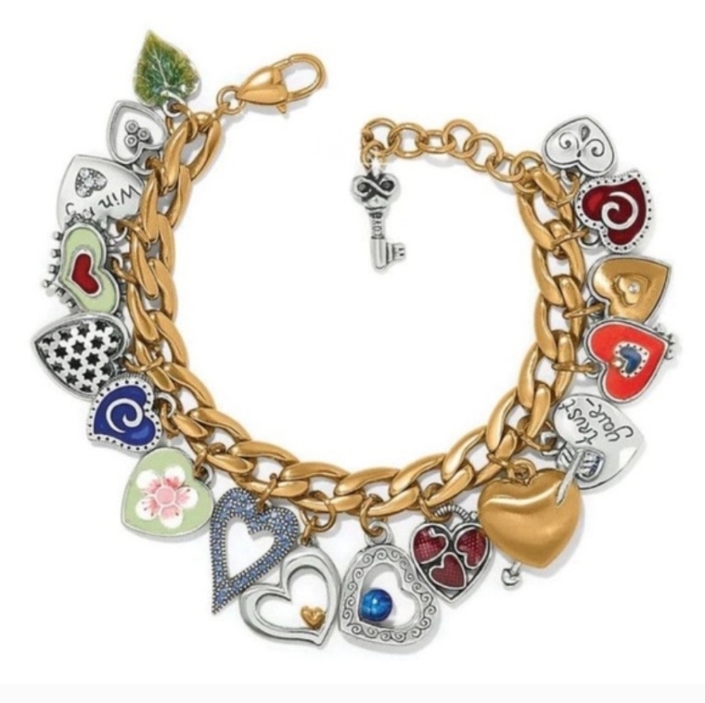 💕▪️Piper K ▪️Beautiful Gold Tone Multi-Color Heart Charm Glass Stones Bracelet